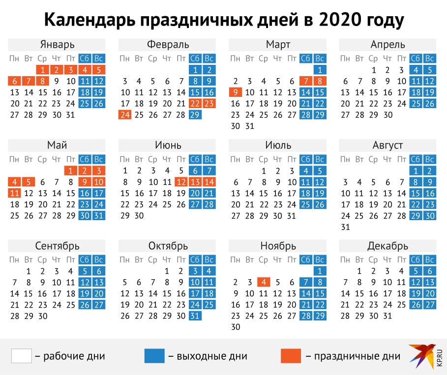 Выходные дни в 2020 году