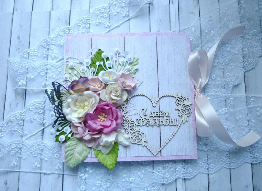 Пример handmade открытки на свадьбу 2