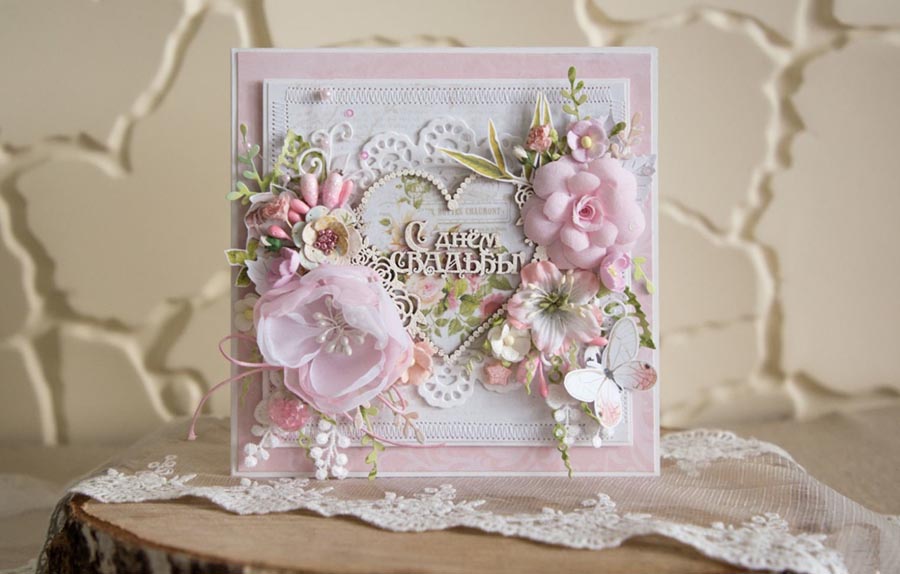 Пример handmade открытки на свадьбу